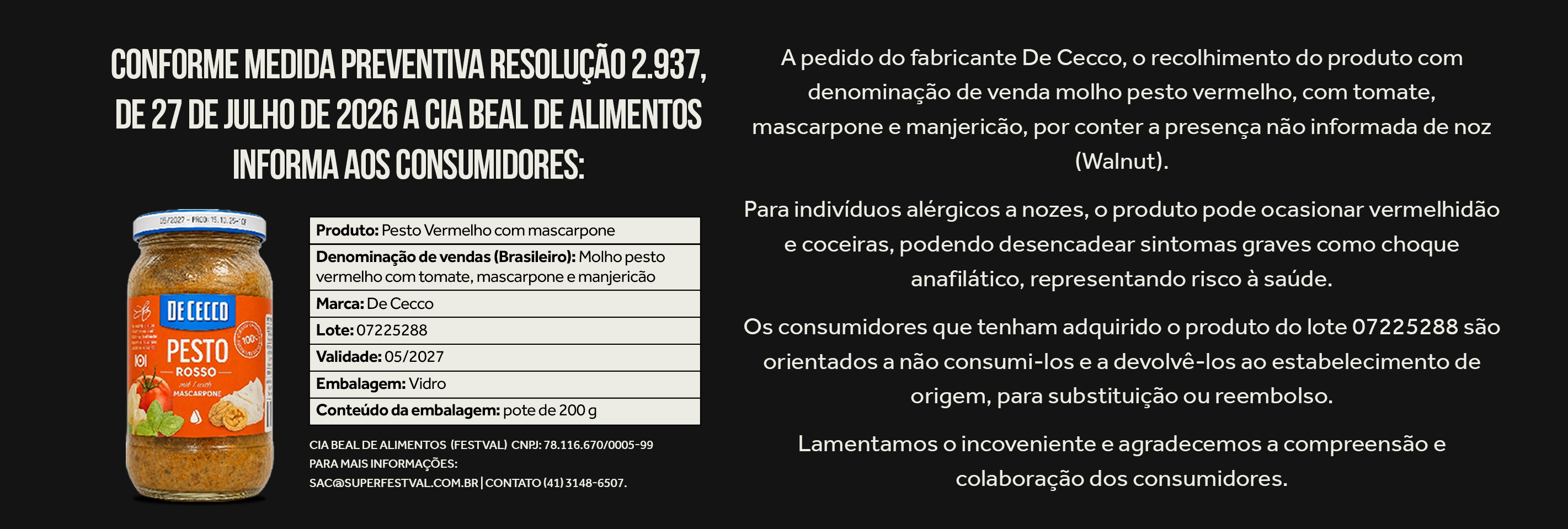 Aviso Pesto - De Cecco