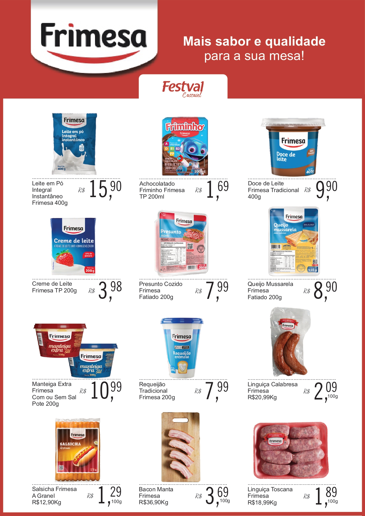 Folheto Festval Cascavel - Frimesa - de 13 a 28 de setembro de 2025